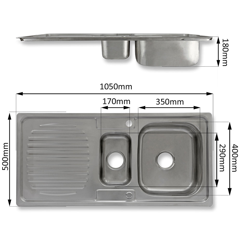 Q-Rax Lavandino Cucina Acciaio 105x50 con Rubinetto Reversibile