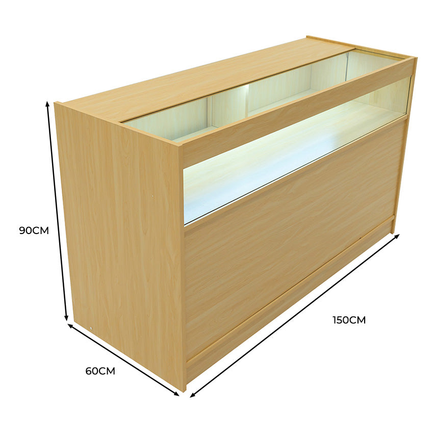 Q-Rax B1500 Bancone da Negozio LED Acero 150 cm con Vetrina