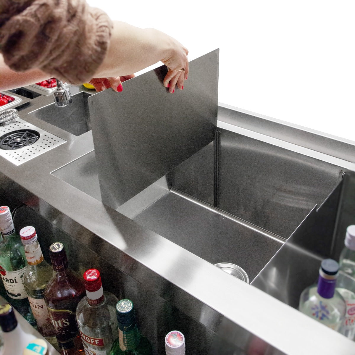 Q-Rax Barman Doppia Bancone Stazione Bar Inox con Ghiaccio