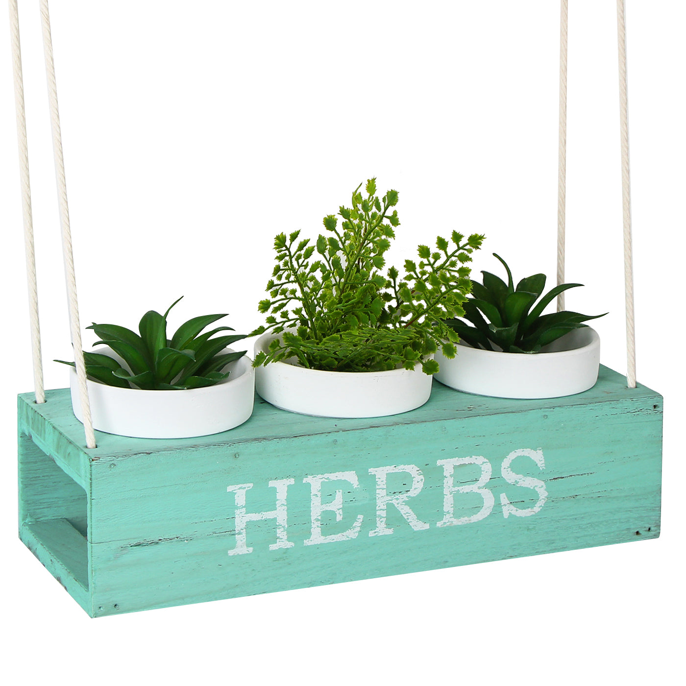 Jackcube Design Plant fioriera appesa legno blu 3 vasi terracotta