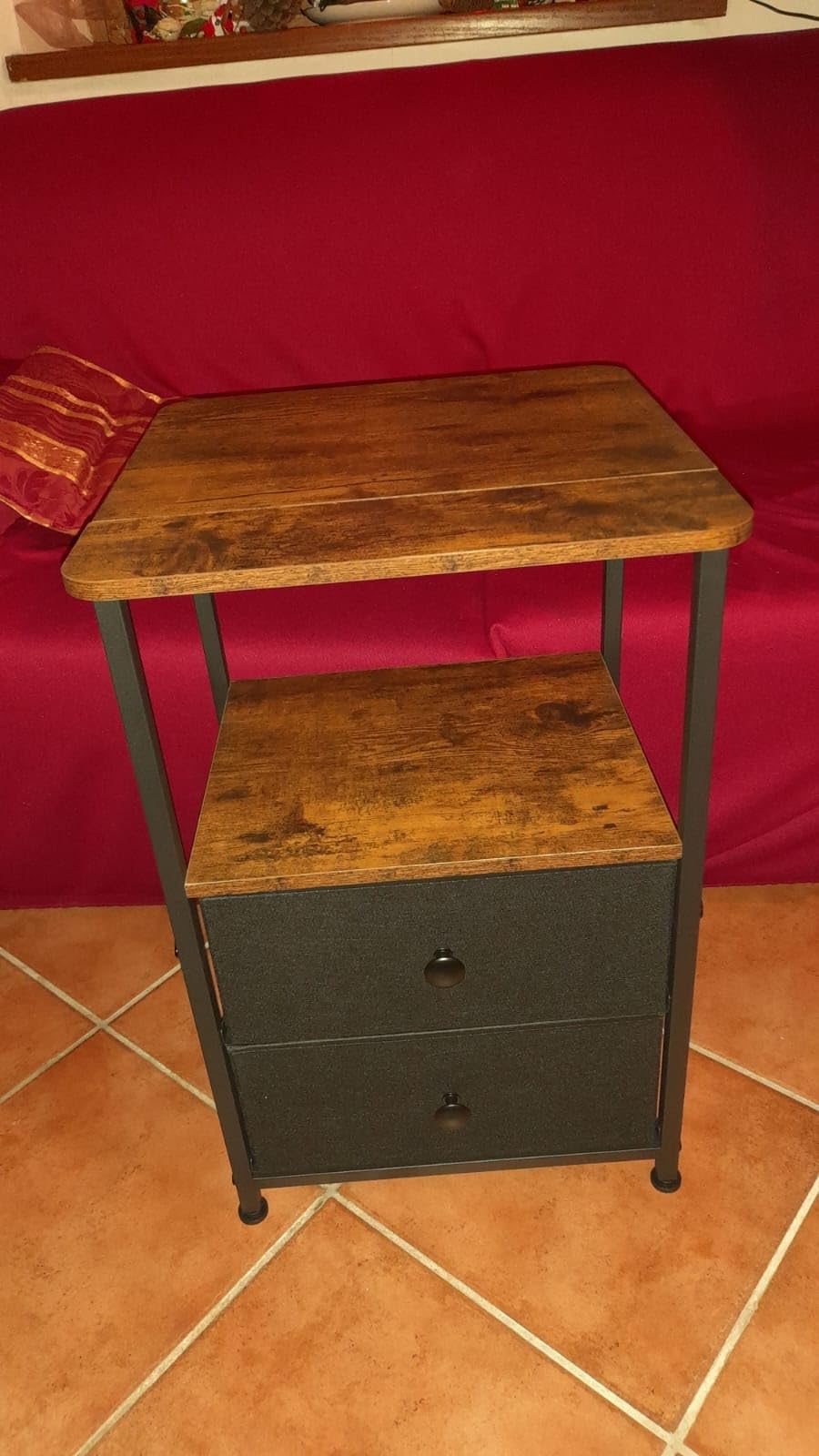 Meltrck Comodino 40x40x62 Industriale 2 Cassetti Marrone