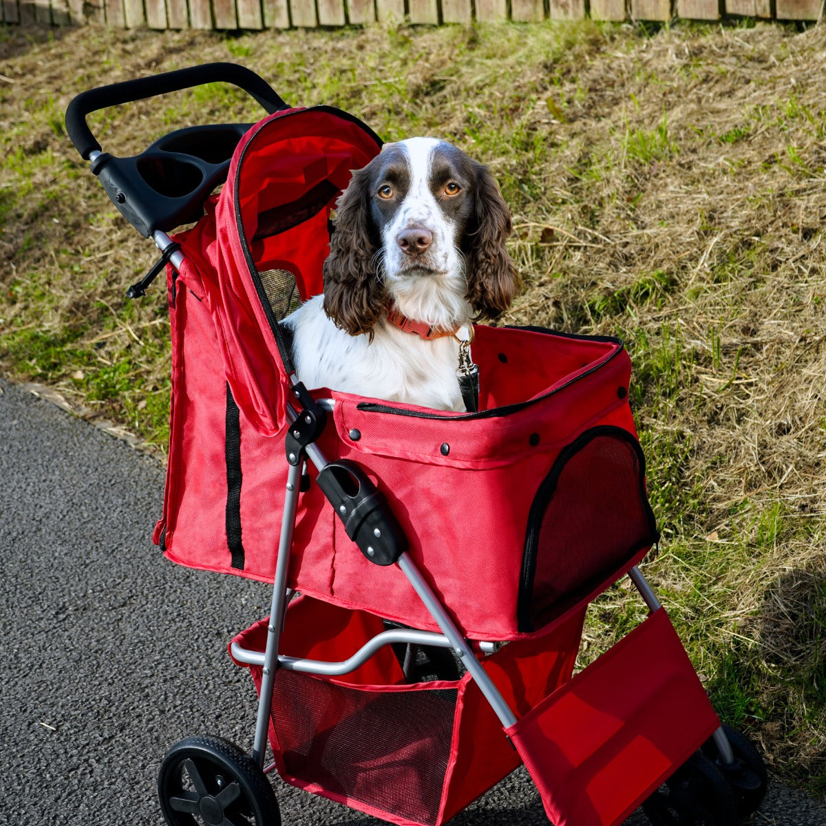 Q-Rax Passeggino Animali Domestici rosso con parapioggia 15 kg