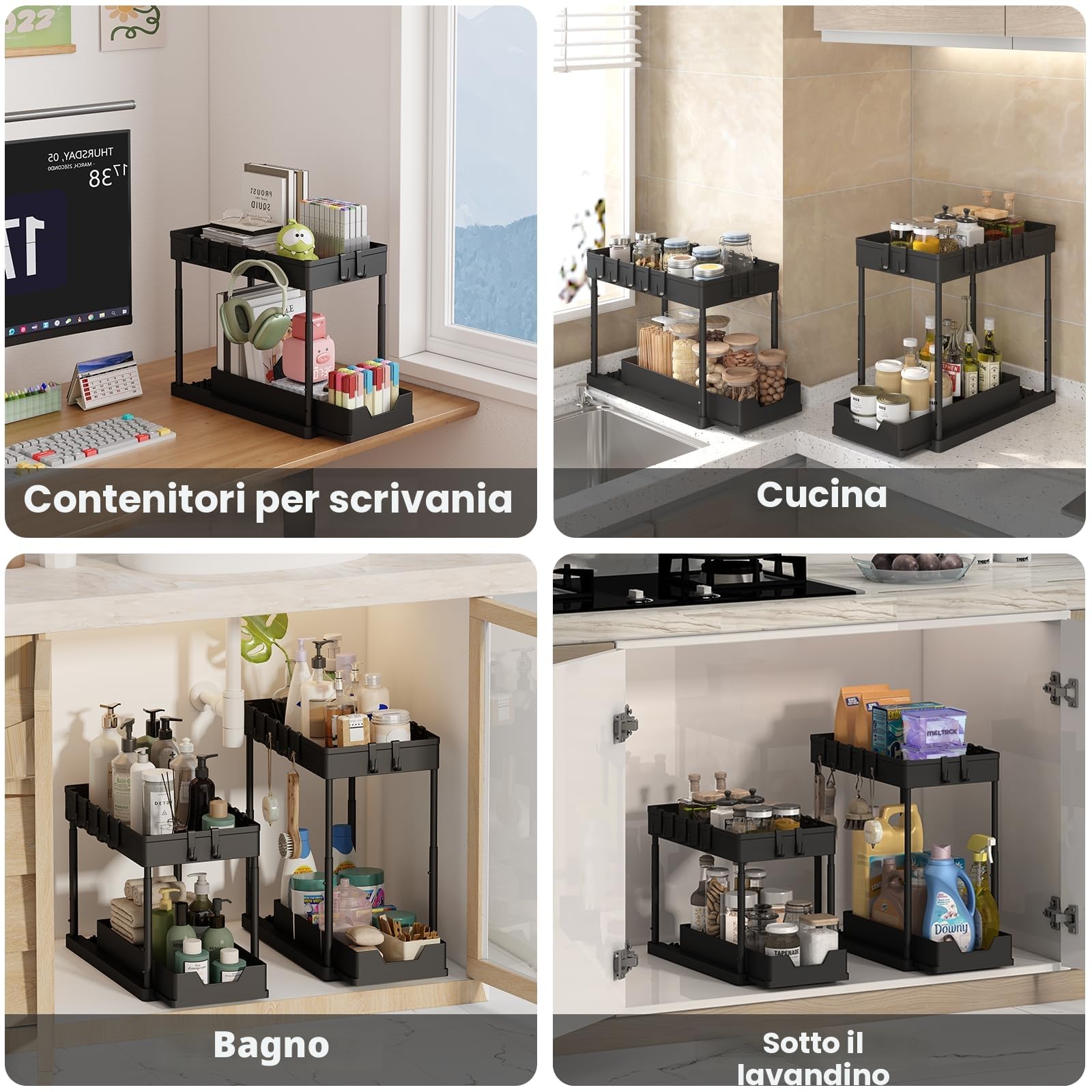 Meltrck Organizer Sottolavello Nero 2 Pezzi 2 Livelli 16 Ganci