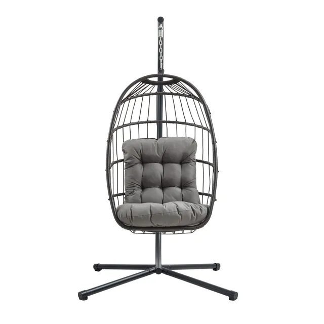 Q-Rax Poltrona Sospesa Uovo Rattan Nero con Struttura 150kg