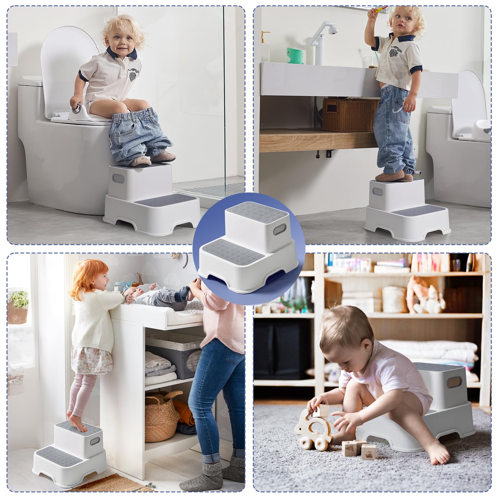 DEANIC Riduttori WC Bambini con Scaletta Grigio 1-6 Anni 2 Cuscini