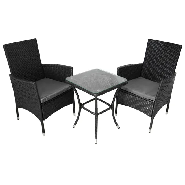 Q-Rax Jardí Set Bistrot Rattan Nero 2 Sedie+Tavolo