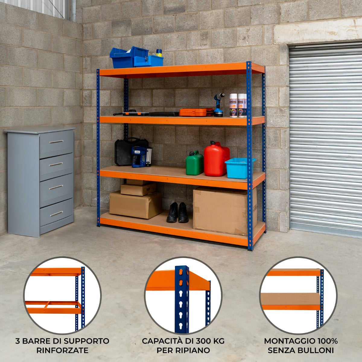 Q-Rax S-Rax Scaffale Garage 4 Ripiani 180x180x60 300 kg