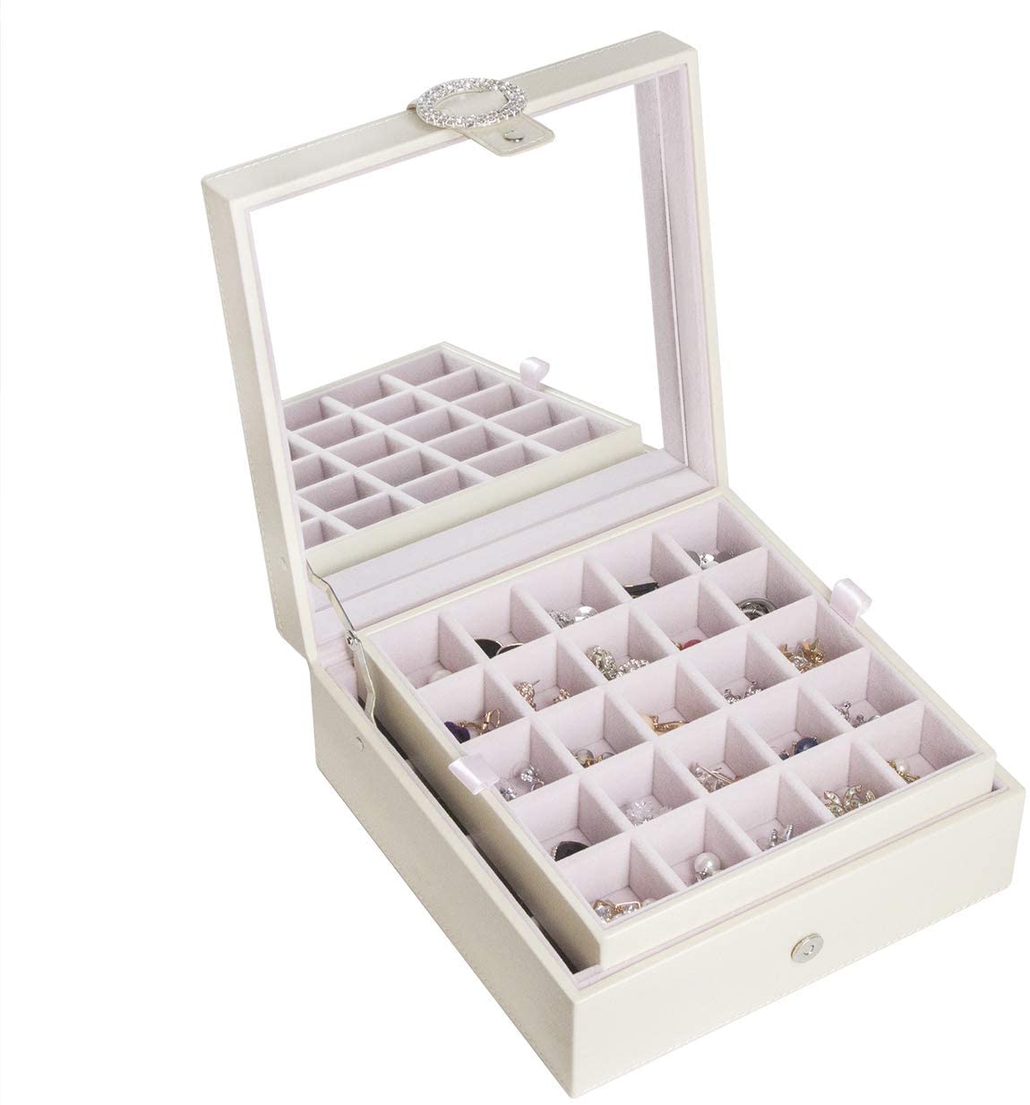 Jackcube Design Scatola Porta Orecchini Beige 50 Scomparti Specchio