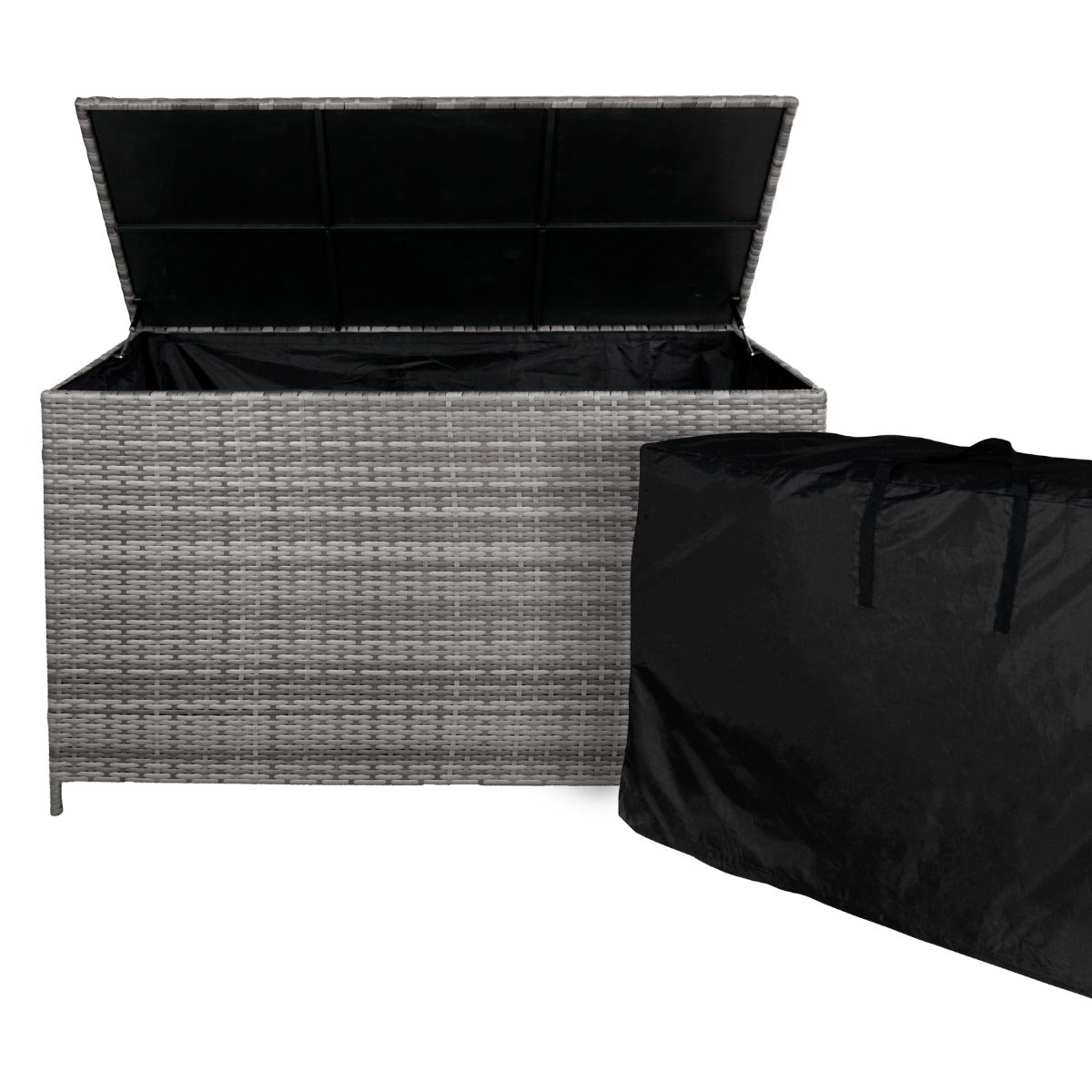 Q-Rax Box Giardino Rattan Grigio 582L Baule Cuscini Esterno