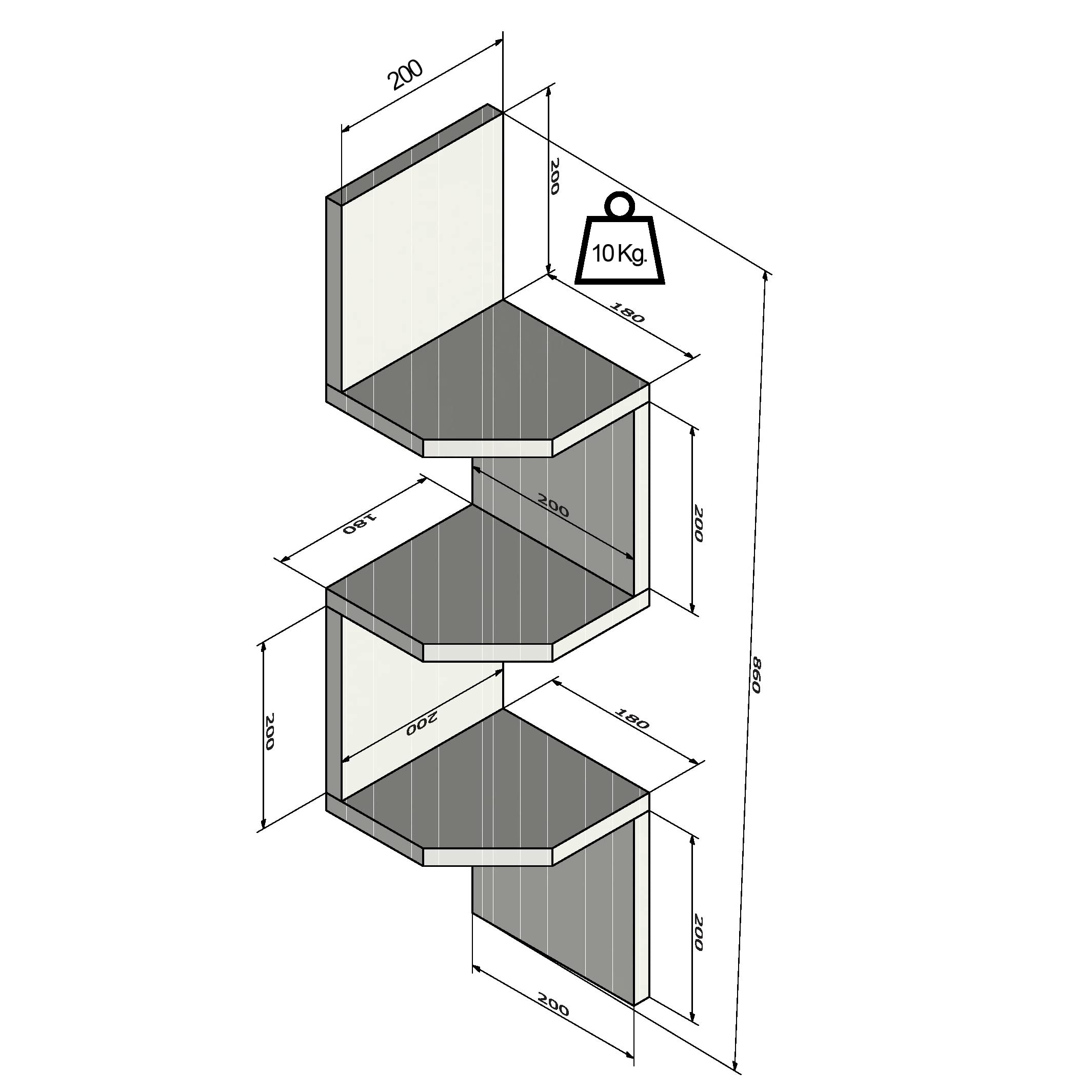 Henor Scaffali Zigzag Angolare 3 Ripiani Bianco 86x20x20