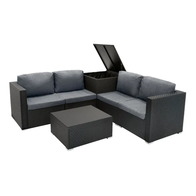 Q-Rax Set Mobili Giardino 6 Pezzi Rattan Nero con Baule