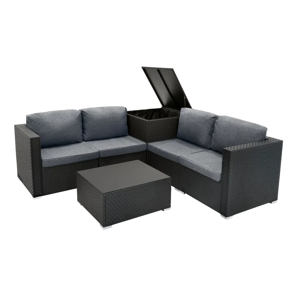 Q-Rax Set Mobili Giardino 6 Pezzi Rattan Nero con Baule
