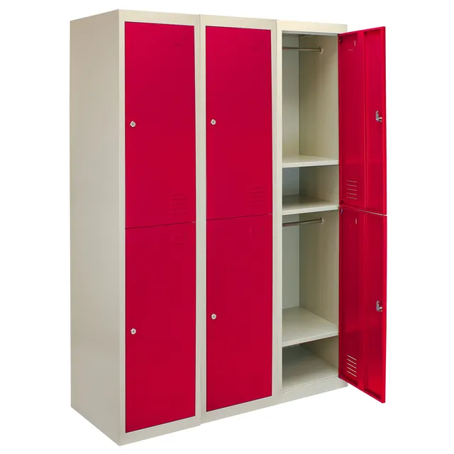 Q-Rax Armadietto Acciaio 180cm 2 Porte Rosse 3 Pezzi con Chiave