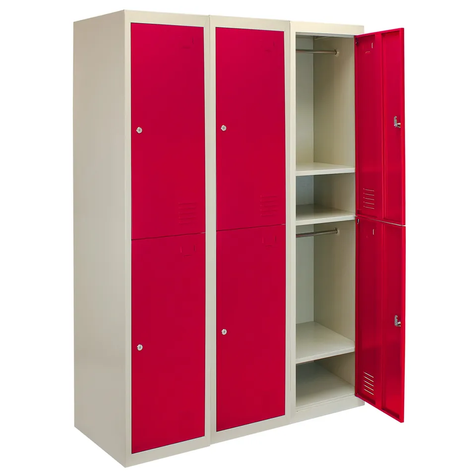 Q-Rax Armadietto Acciaio 180cm 2 Porte Rosse 3 Pezzi con Chiave
