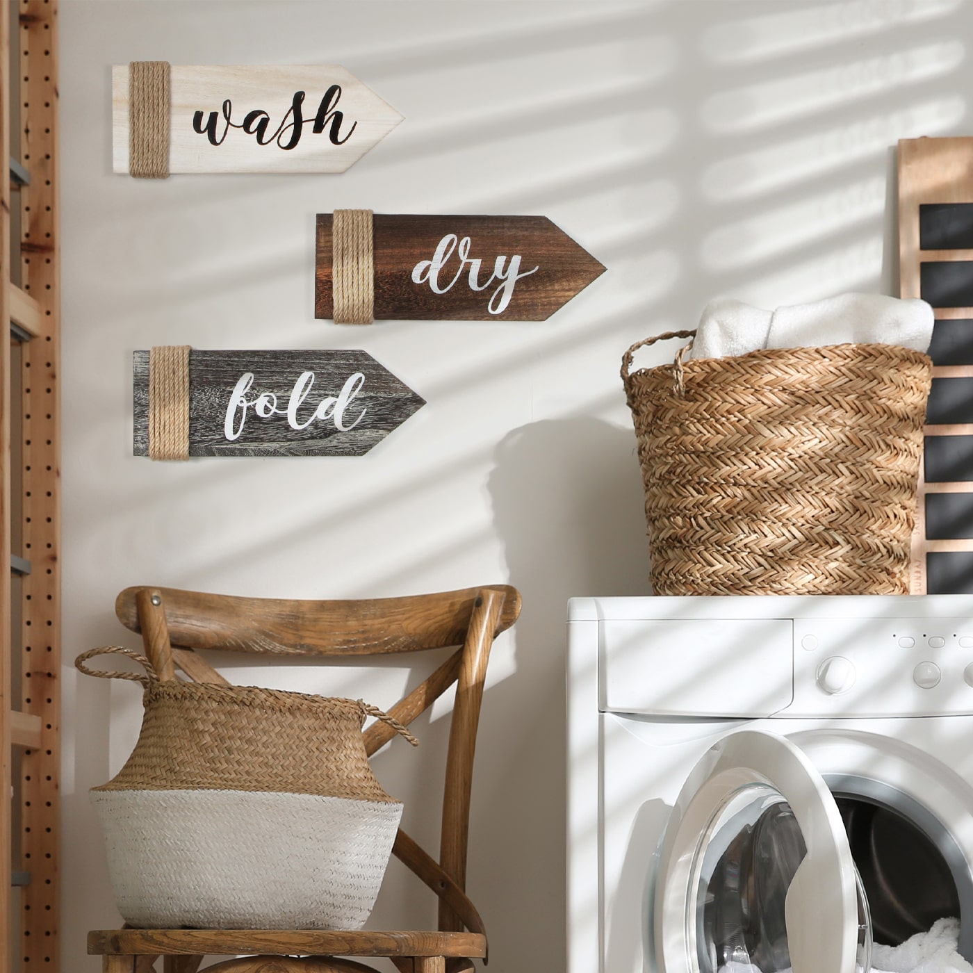 Jackcube Design insegna lavanderia legno wash dry fold set 3