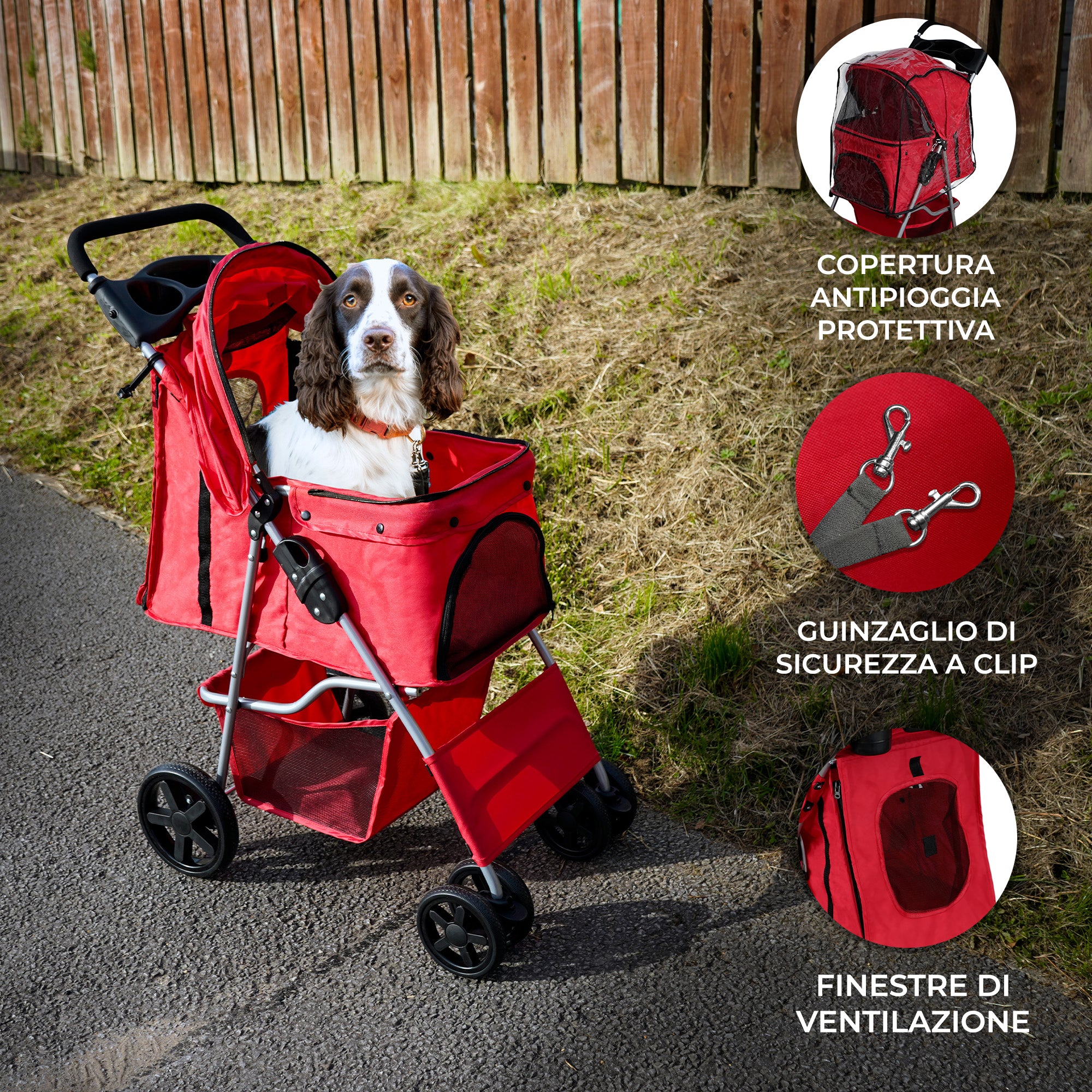 Q-Rax Passeggino Animali Domestici rosso con parapioggia 15 kg