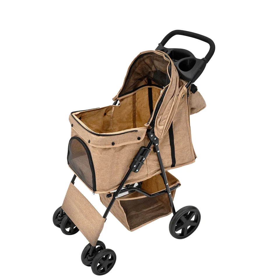Q-Rax Passeggino Animali Beige Pieghevole 15 kg con Borsa