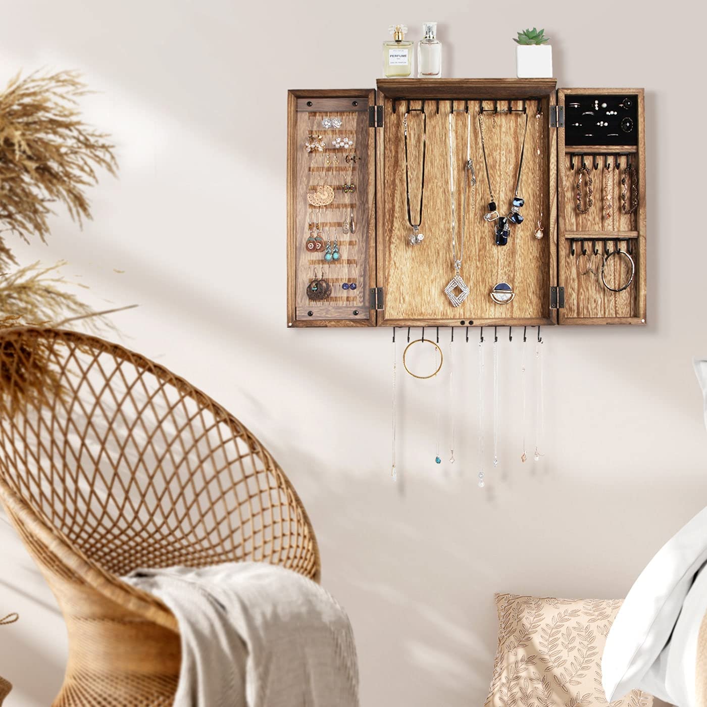 Jackcube Design Armadio Portagioie da Muro Legno Specchio Rustico