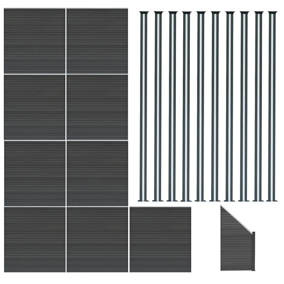 Q-Rax Deposito all'Aperto Recinzione WPC Grigio 9 Pannelli LED