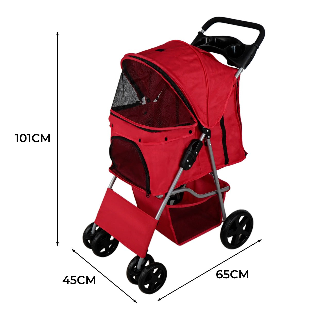 Q-Rax Passeggino Animali Domestici rosso con parapioggia 15 kg