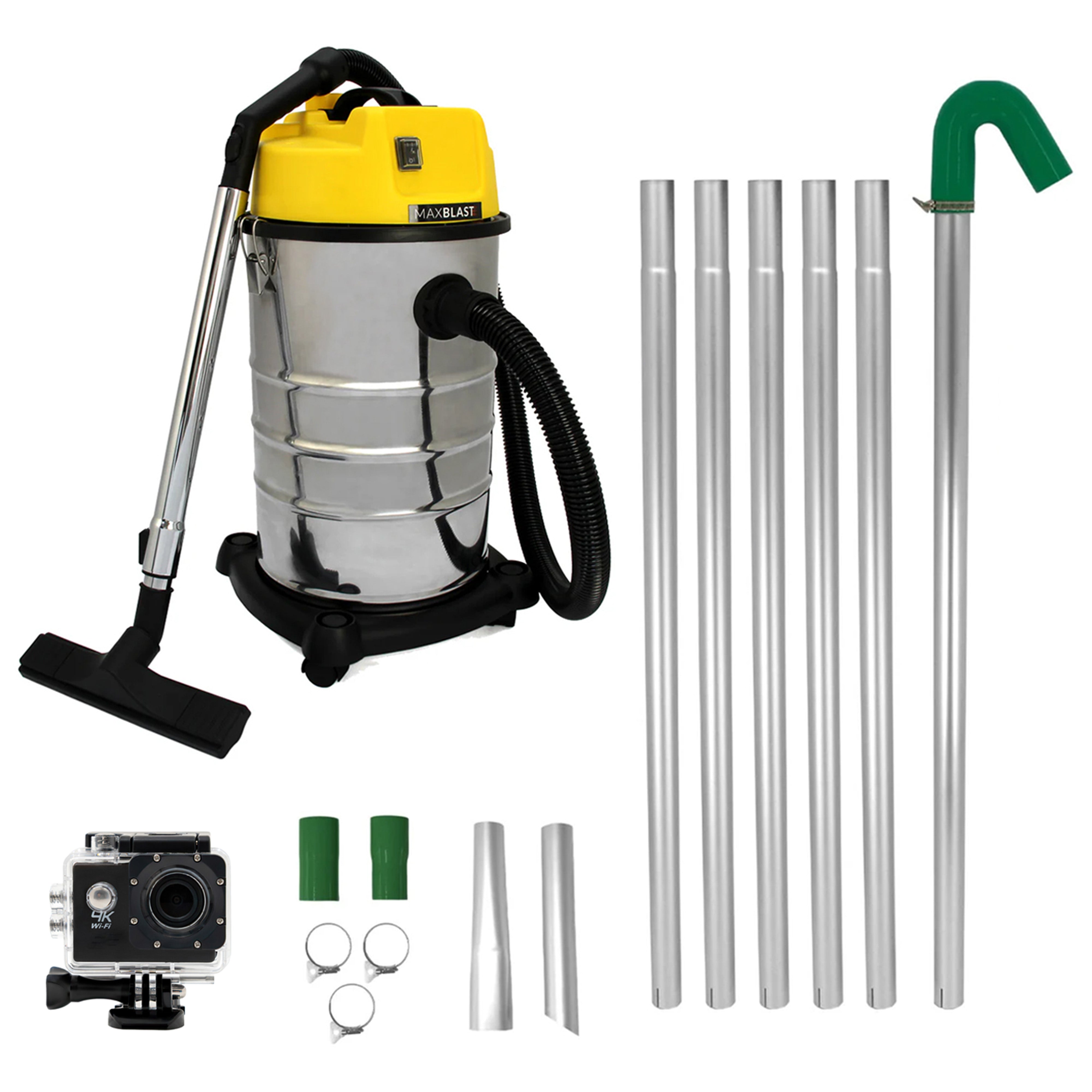 Q-Rax Aspiratore Grondaie 30L 7,2m con Camera 4K