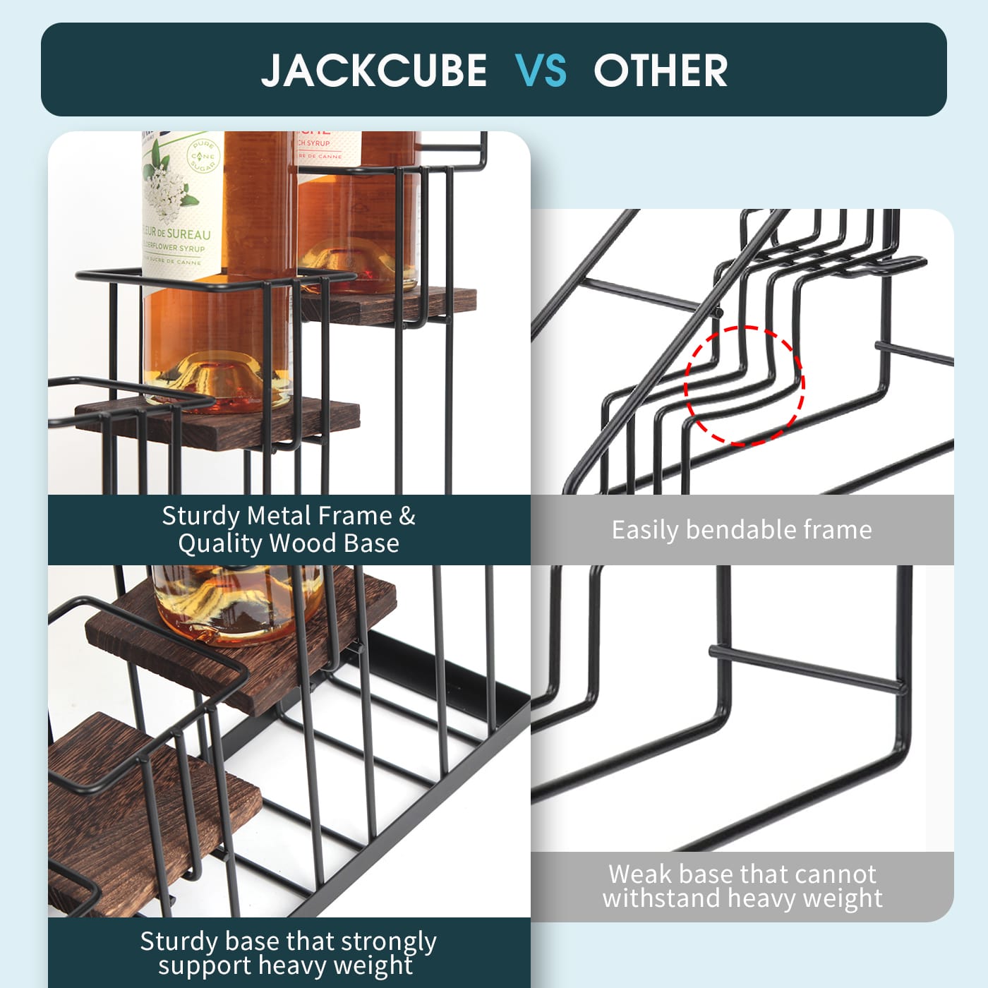 Jackcube Design Kitchen portabottiglie 4 livelli 4 bottiglie legno