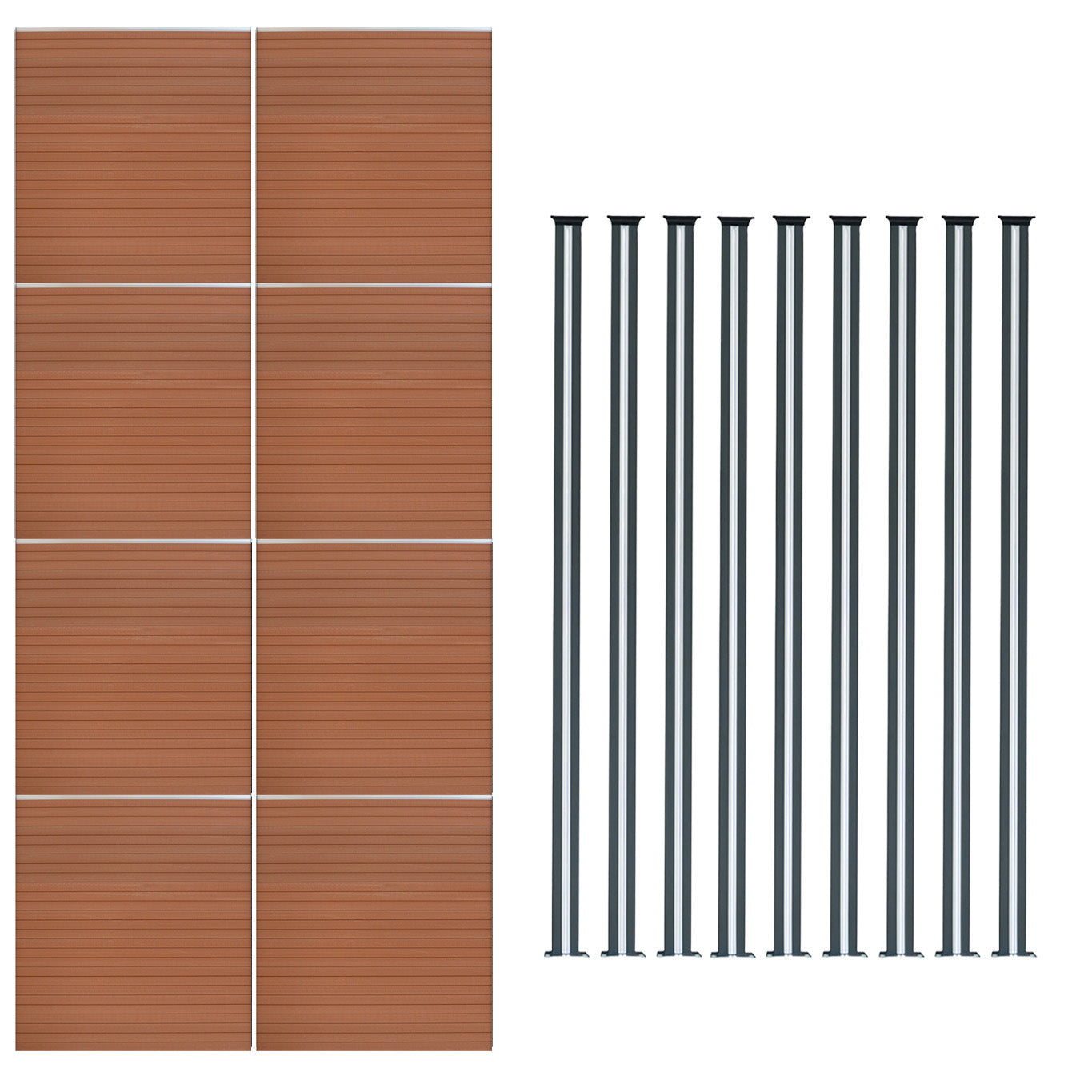 Q-Rax Recinzione WPC Marrone 8 Pannelli+9 Pali LED