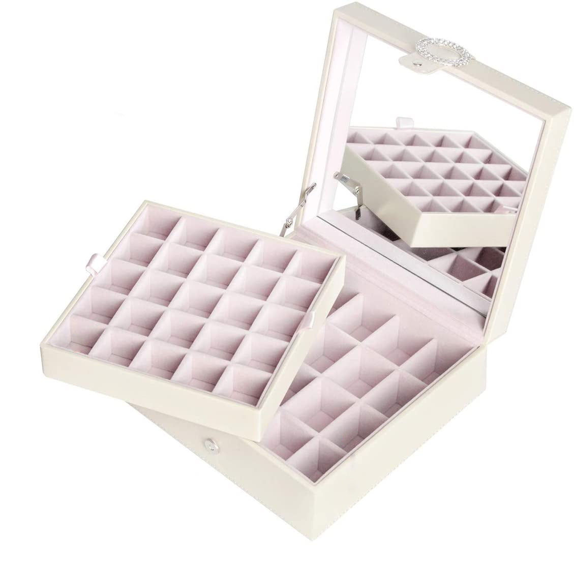 Jackcube Design Scatola Porta Orecchini Beige 50 Scomparti Specchio