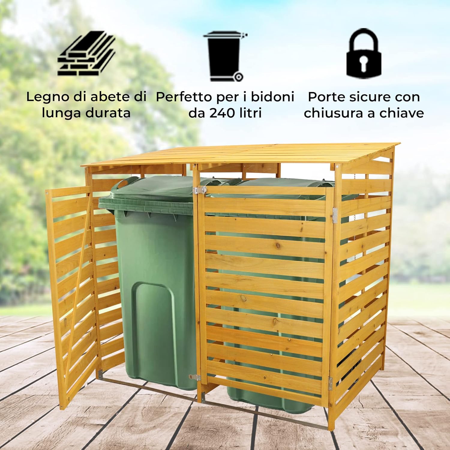 Q-Rax Copribidone Doppio Legno 2x240 L con Sportelli