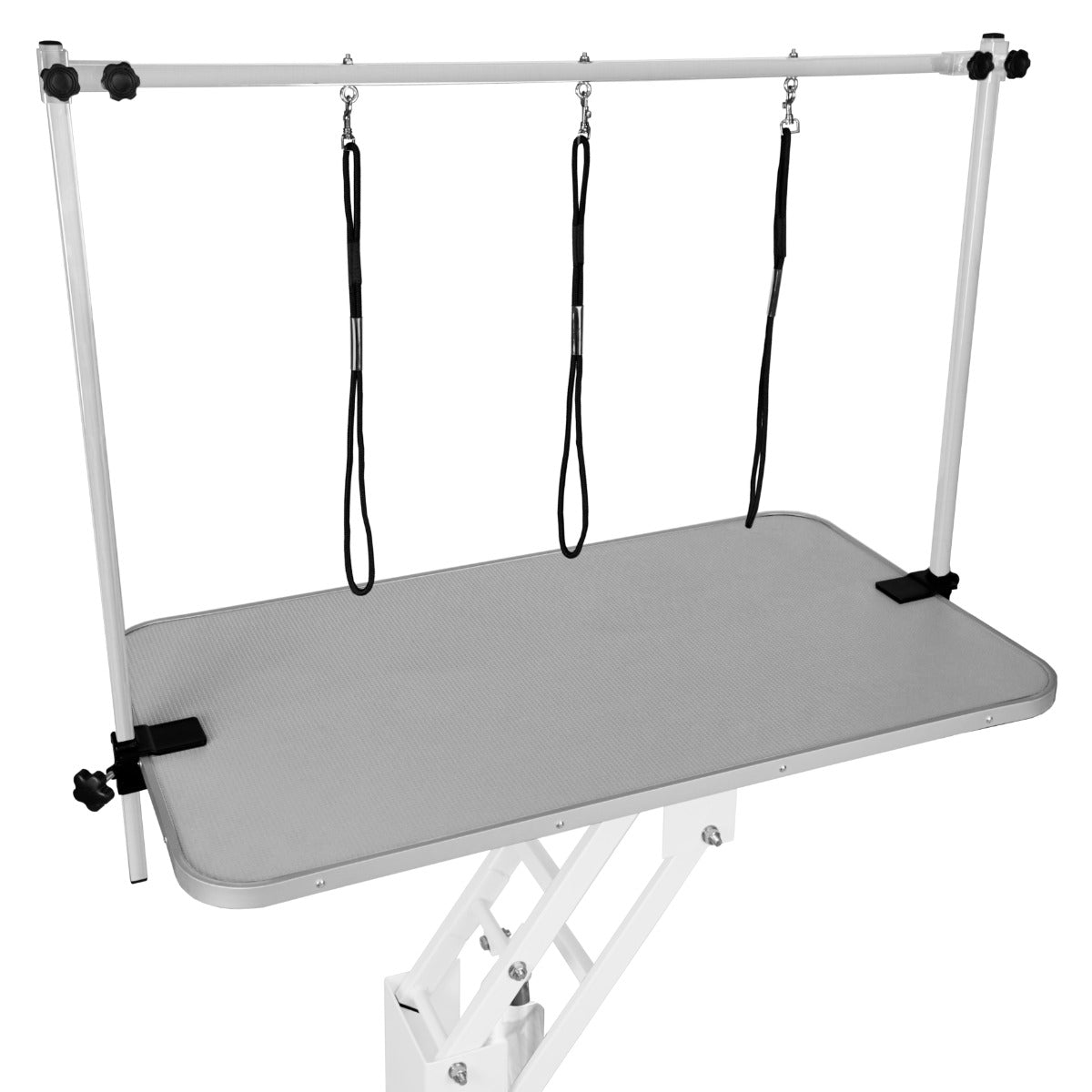 Q-Rax Tavolo Toelettatura Idraulico 106x61 Bianco Piano Grigio 180kg