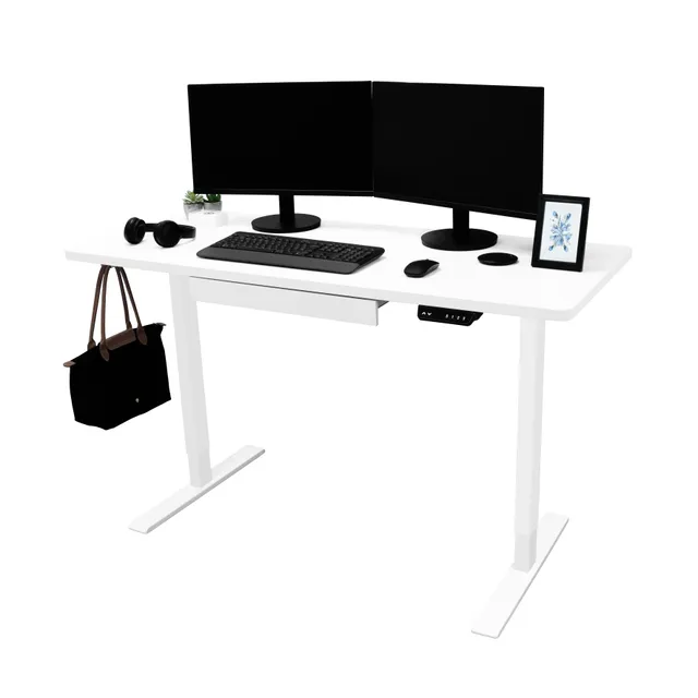 Q-Rax Scrivania Elettrica Regolabile 140x60 Cassetto Bianco