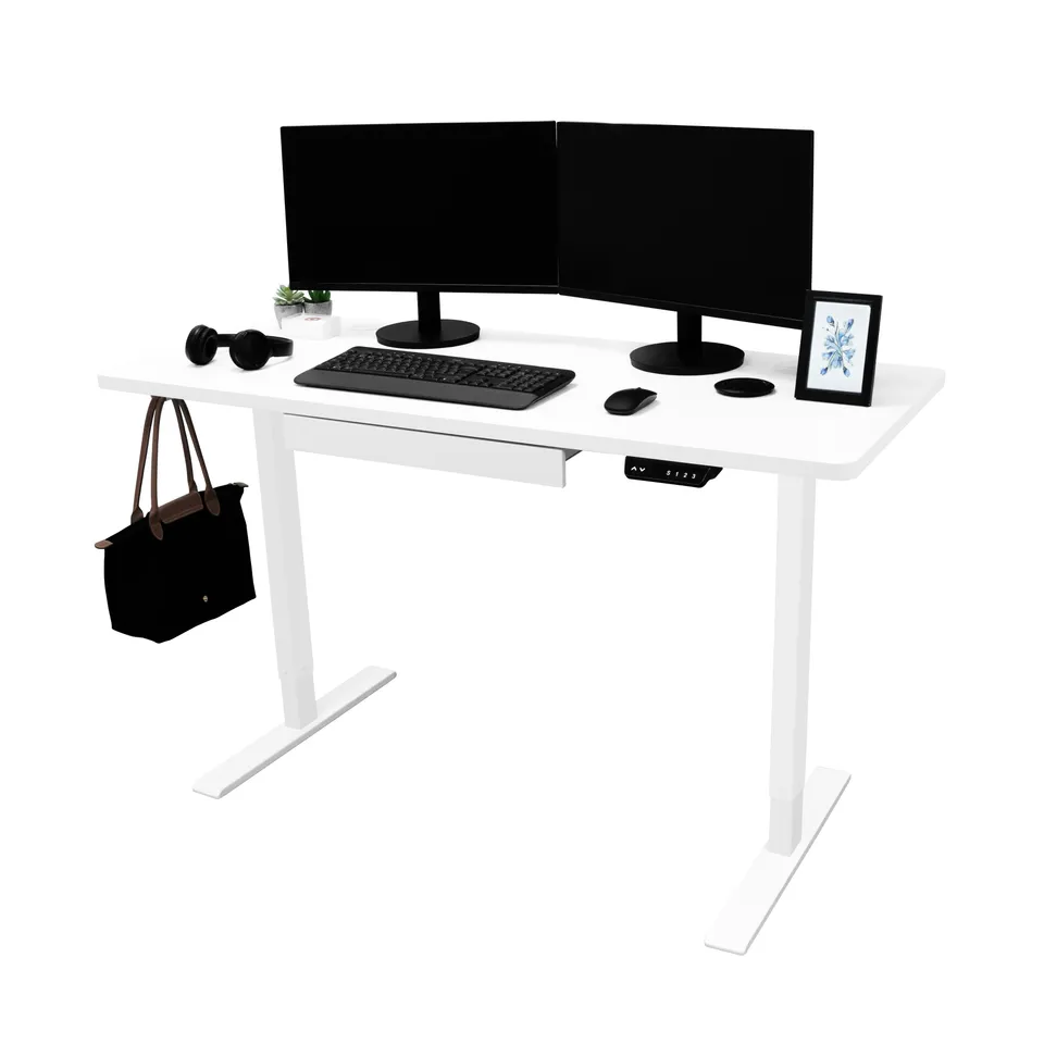 Q-Rax Scrivania Elettrica Regolabile 140x60 Cassetto Bianco