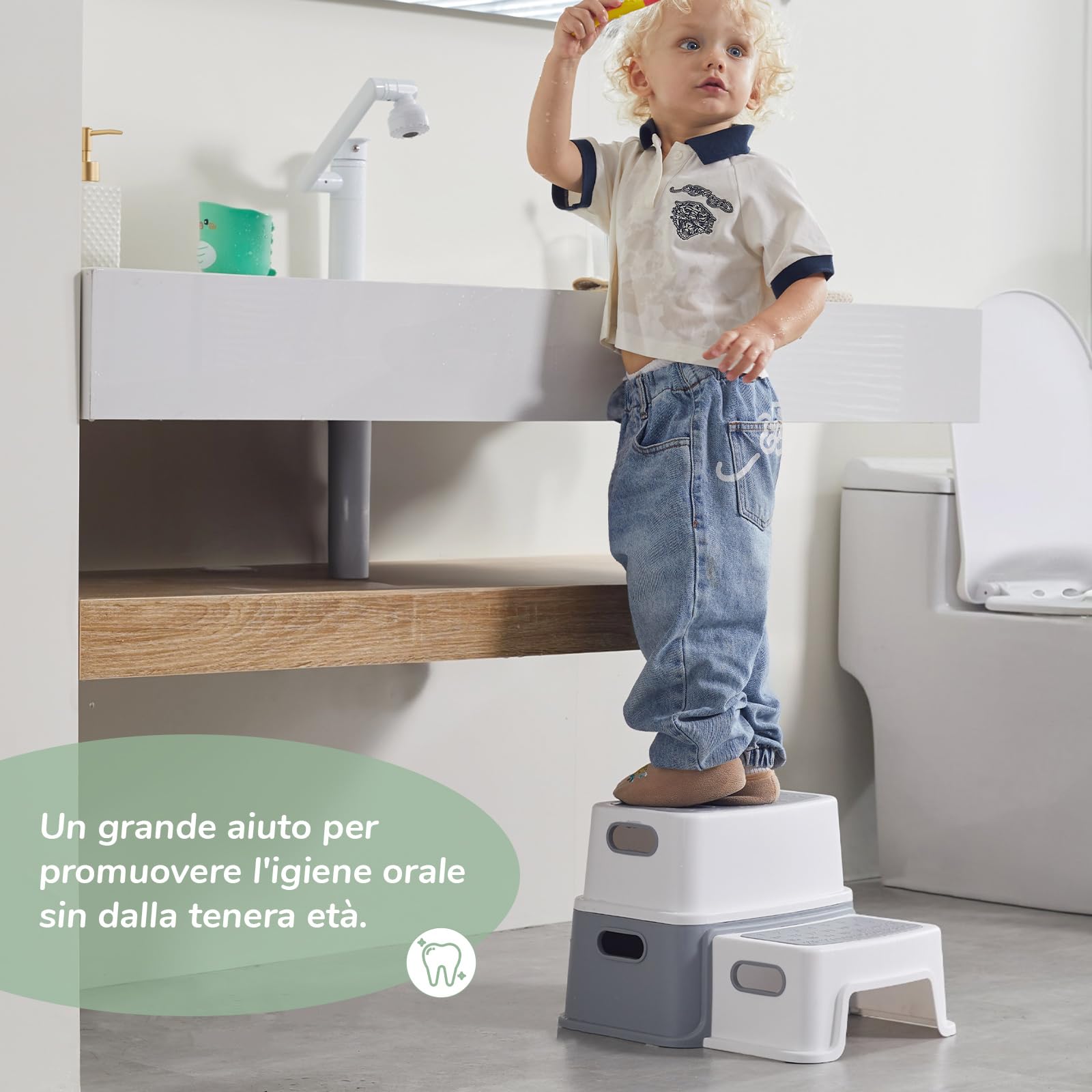 DEANIC Sgabelli e Scalette da Bagno 2 Gradini Grigio Antiscivolo