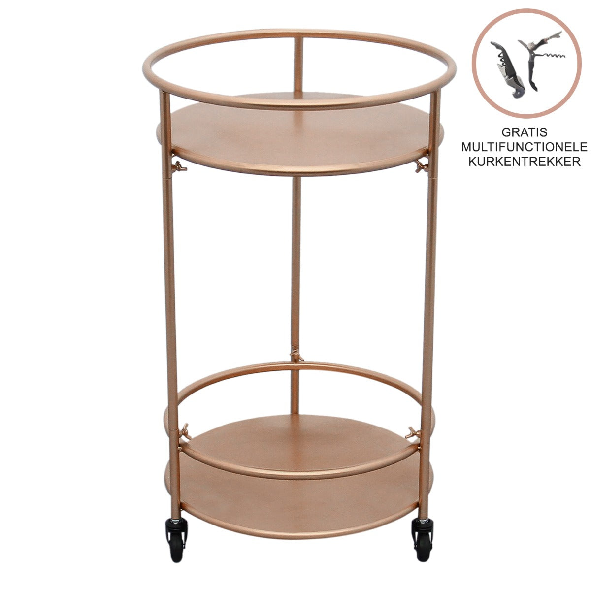 Q-Rax Carrello Cocktail Piccolo Oro Rosato 2 Ripiani Ferro