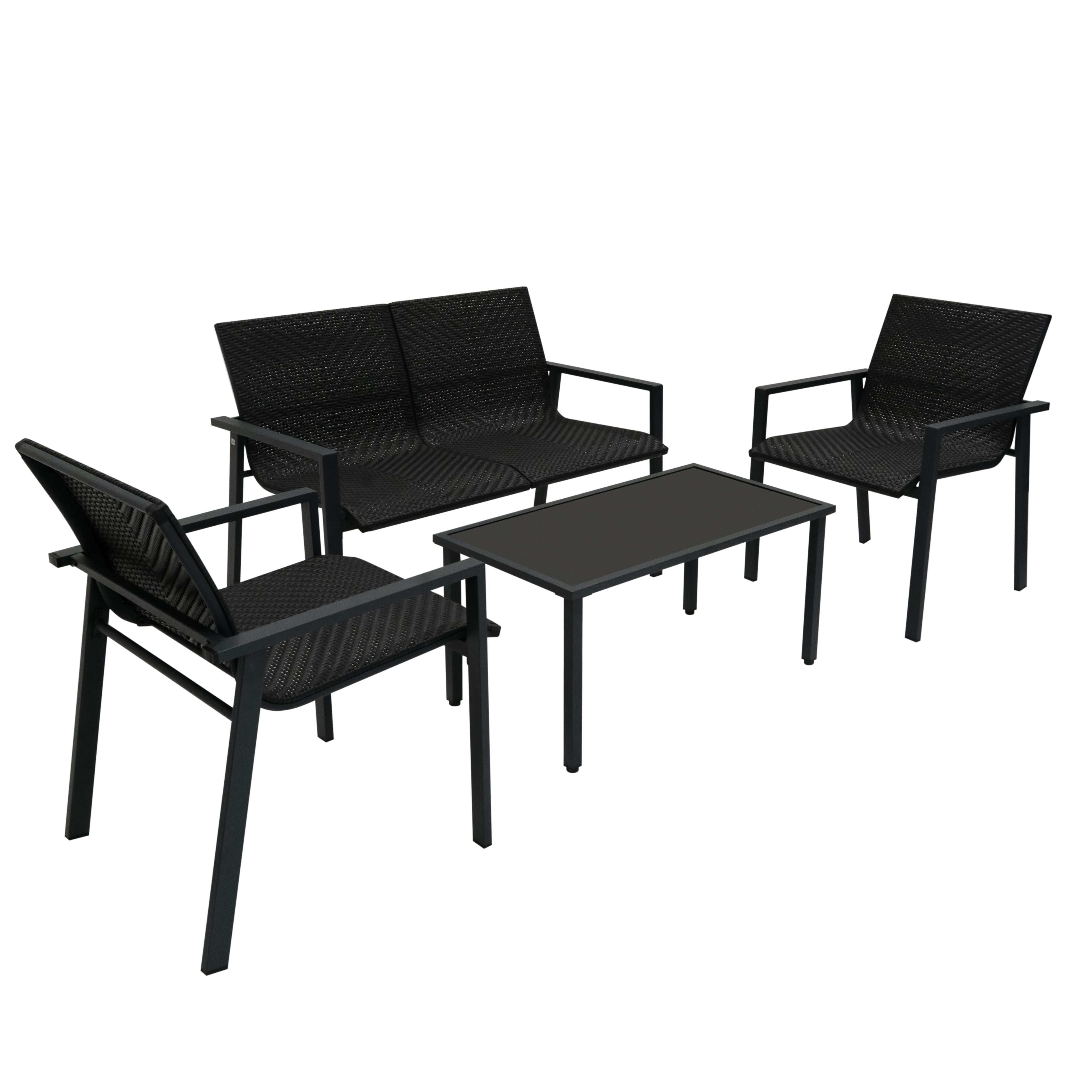 Q-Rax Mobili da Esterno Set Giardino Rattan 4 Pezzi Nero