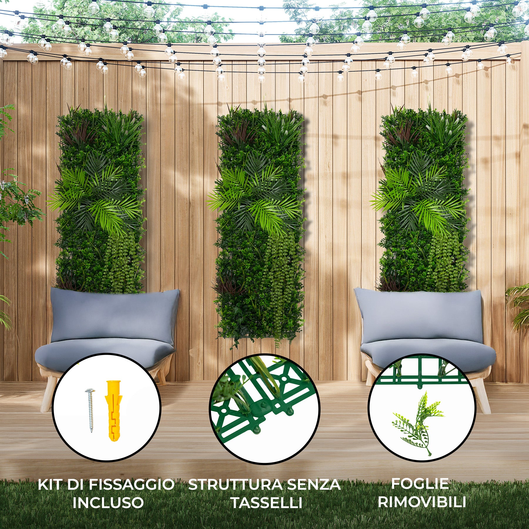 Q-Rax Piastrelle Parete Verde Artificiale 50x150 cm 2 Pezzi
