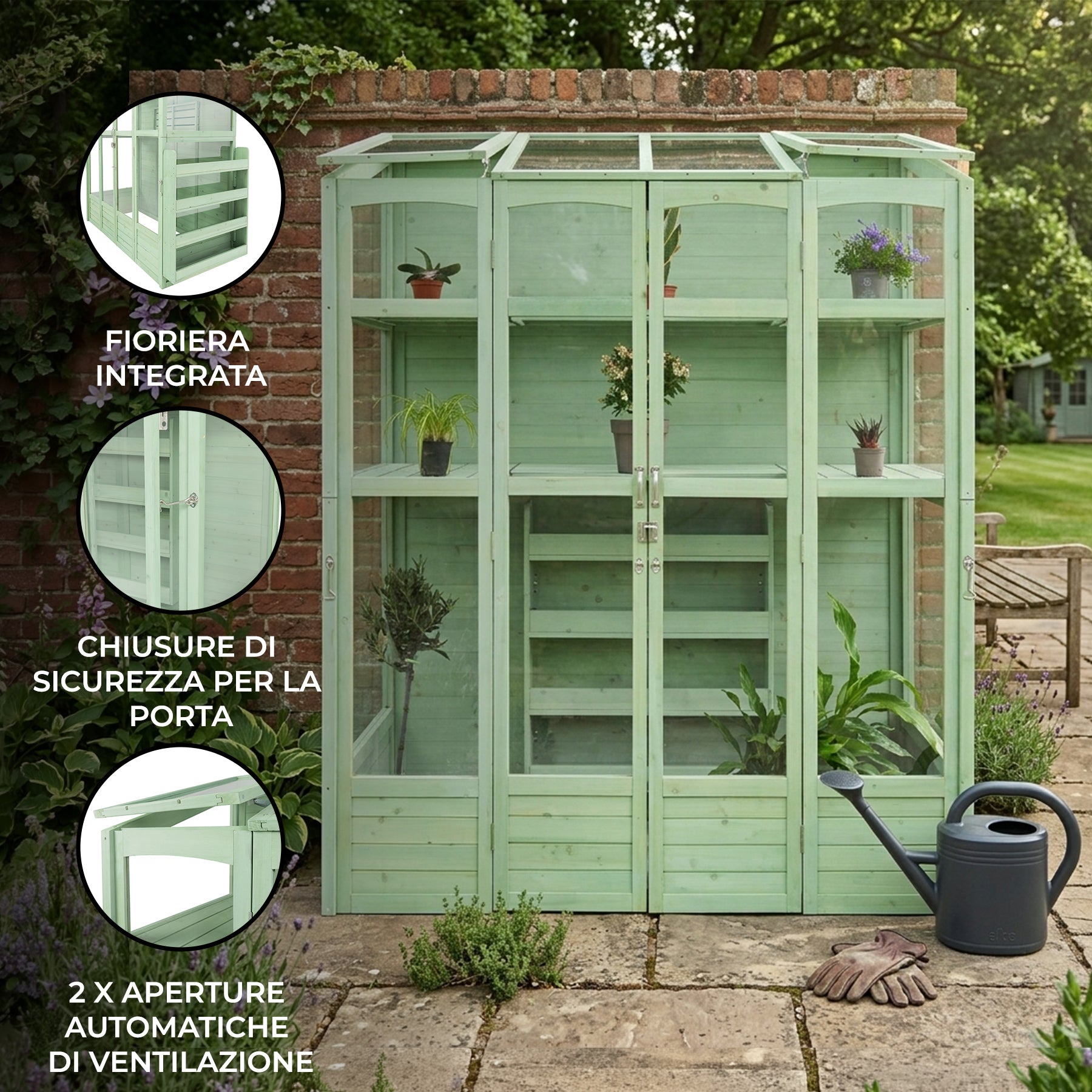 Q-Rax Serra vittoriana verde 152x61 cm con ripiani