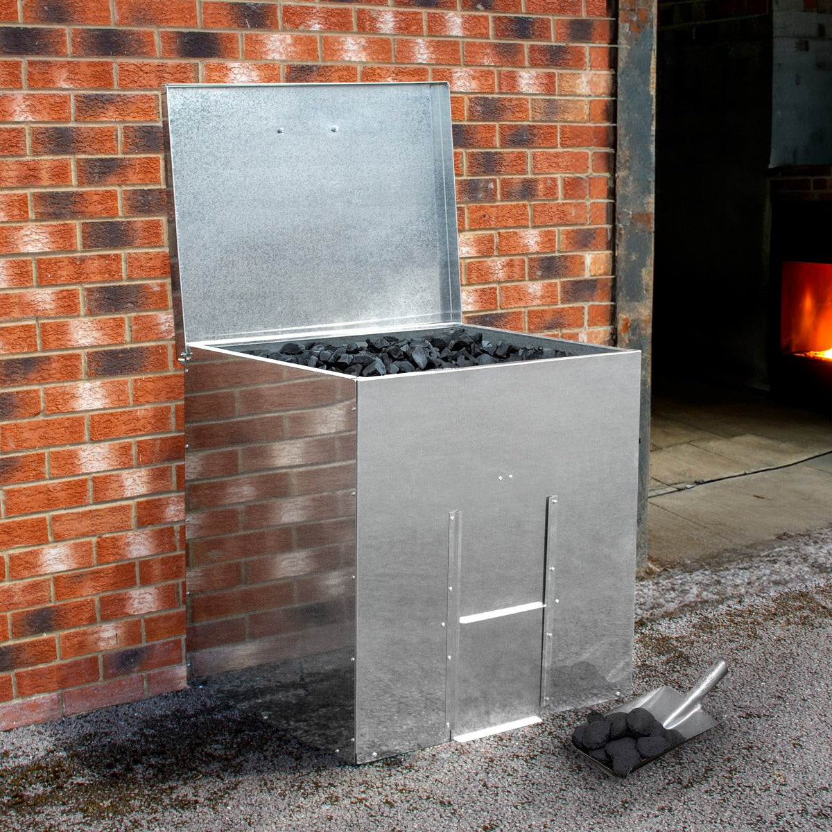 Q-Rax Deposito all'Aperto Bidone Carbone Legna 250 Kg 390 L Zincato