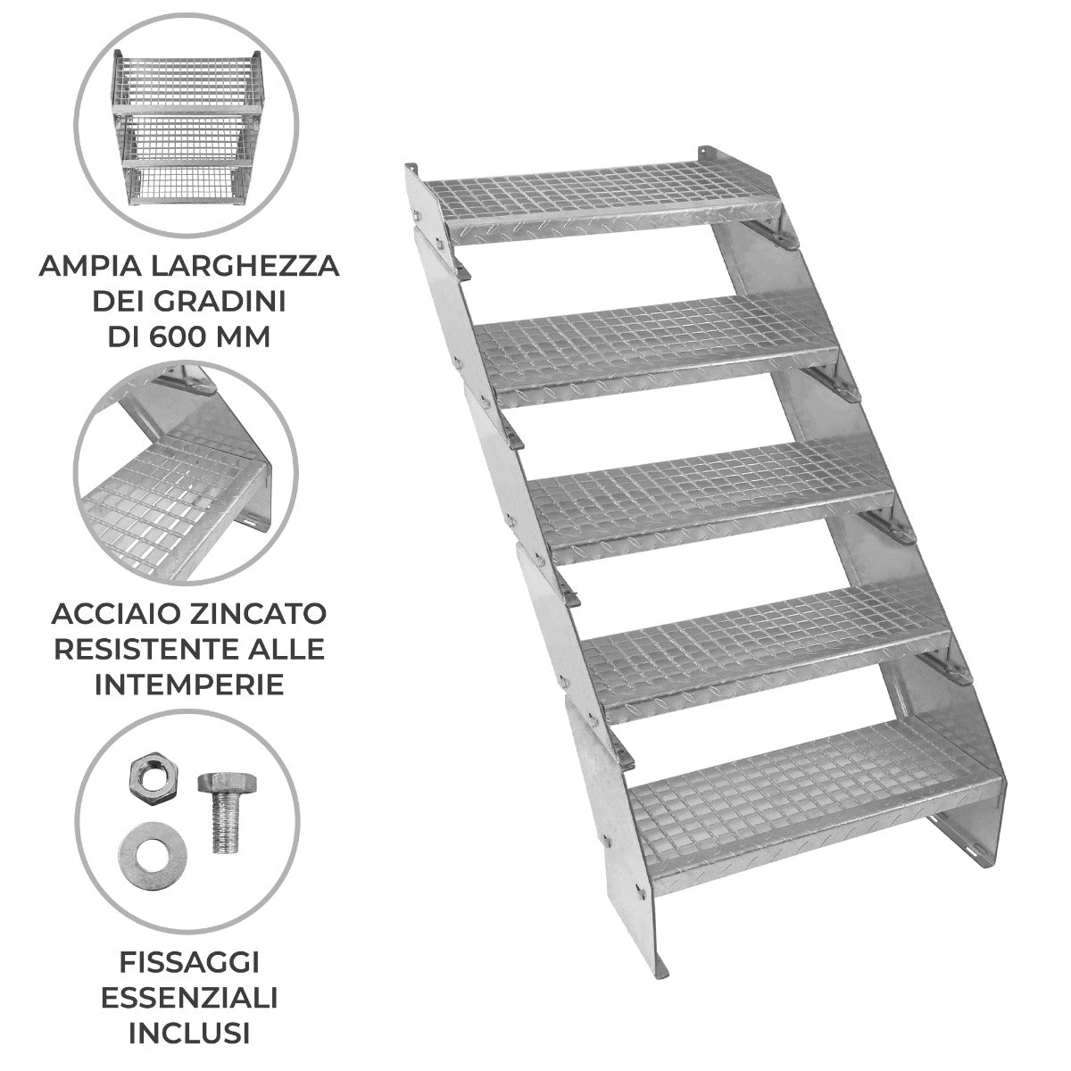Q-Rax Scala Zincata 5 Elementi 600 mm Regolabile Esterno