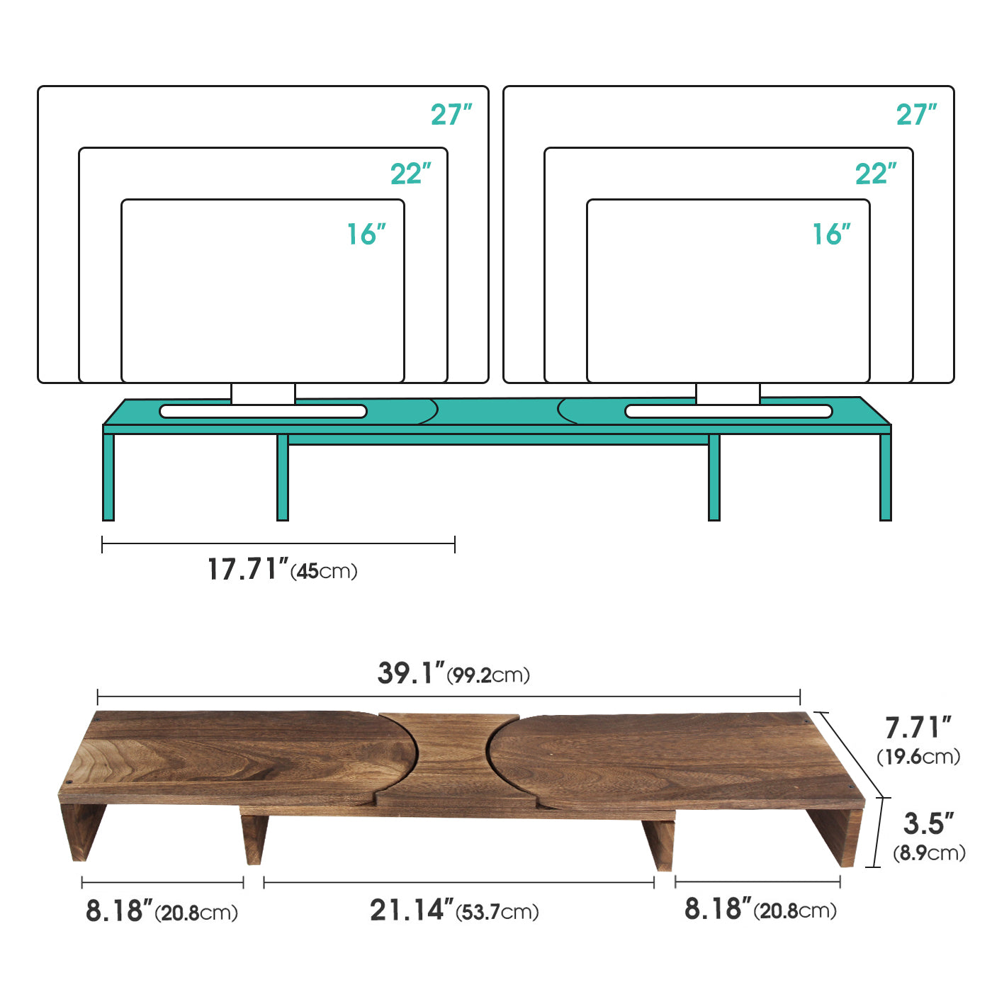 Jackcube Design Home Office Rustic Torched Wood Supporto Doppio Monitor Legno