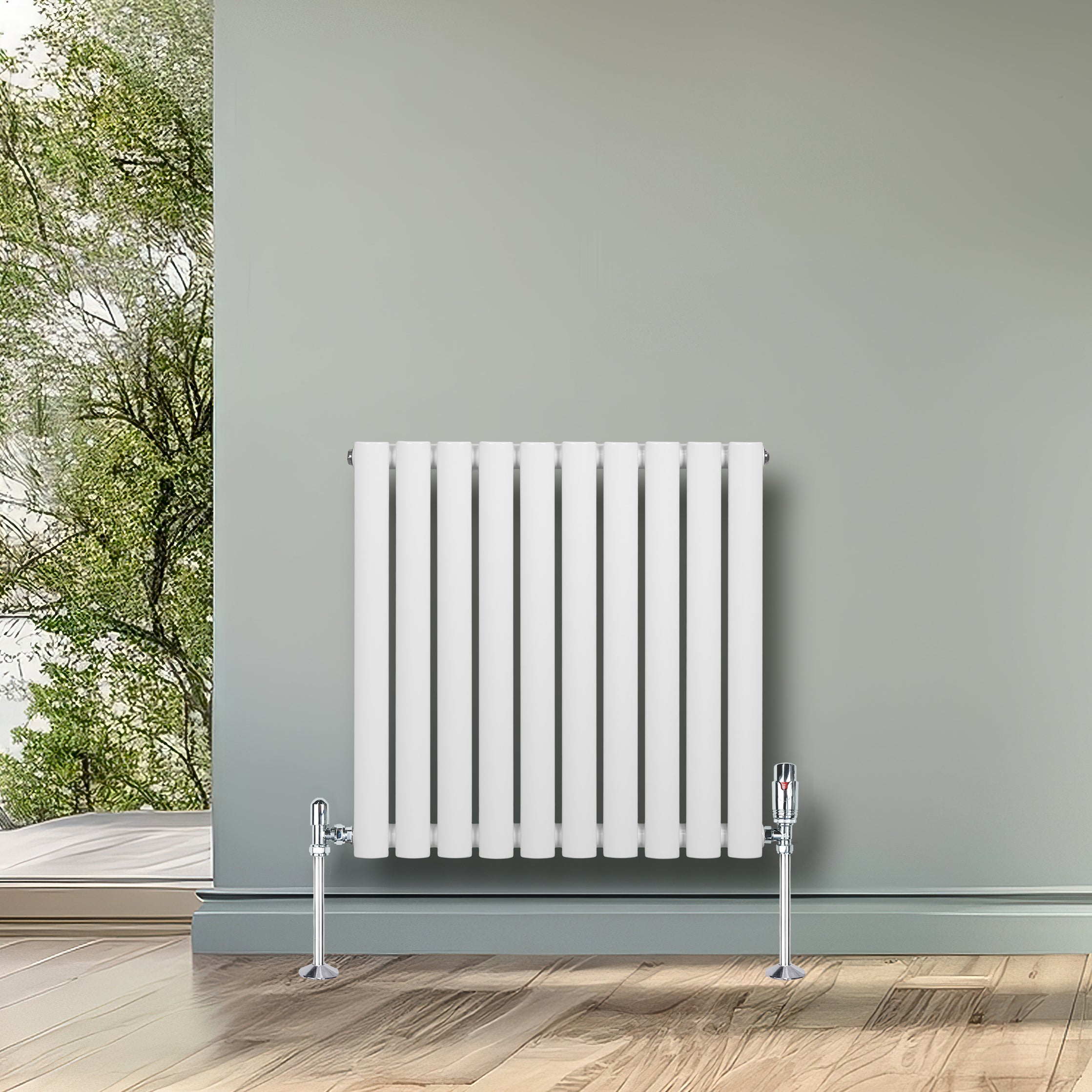 Q-Rax Radiatore Ovale 600x600 Bianco con Valvole