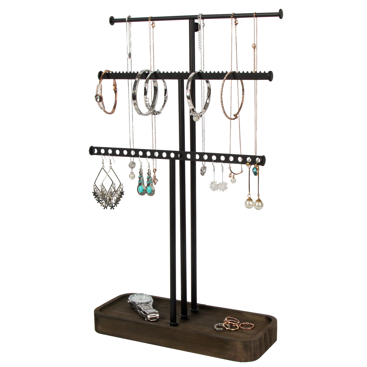 Jackcube Design Albero Portagioie Metallo Nero con Vassoio Legno