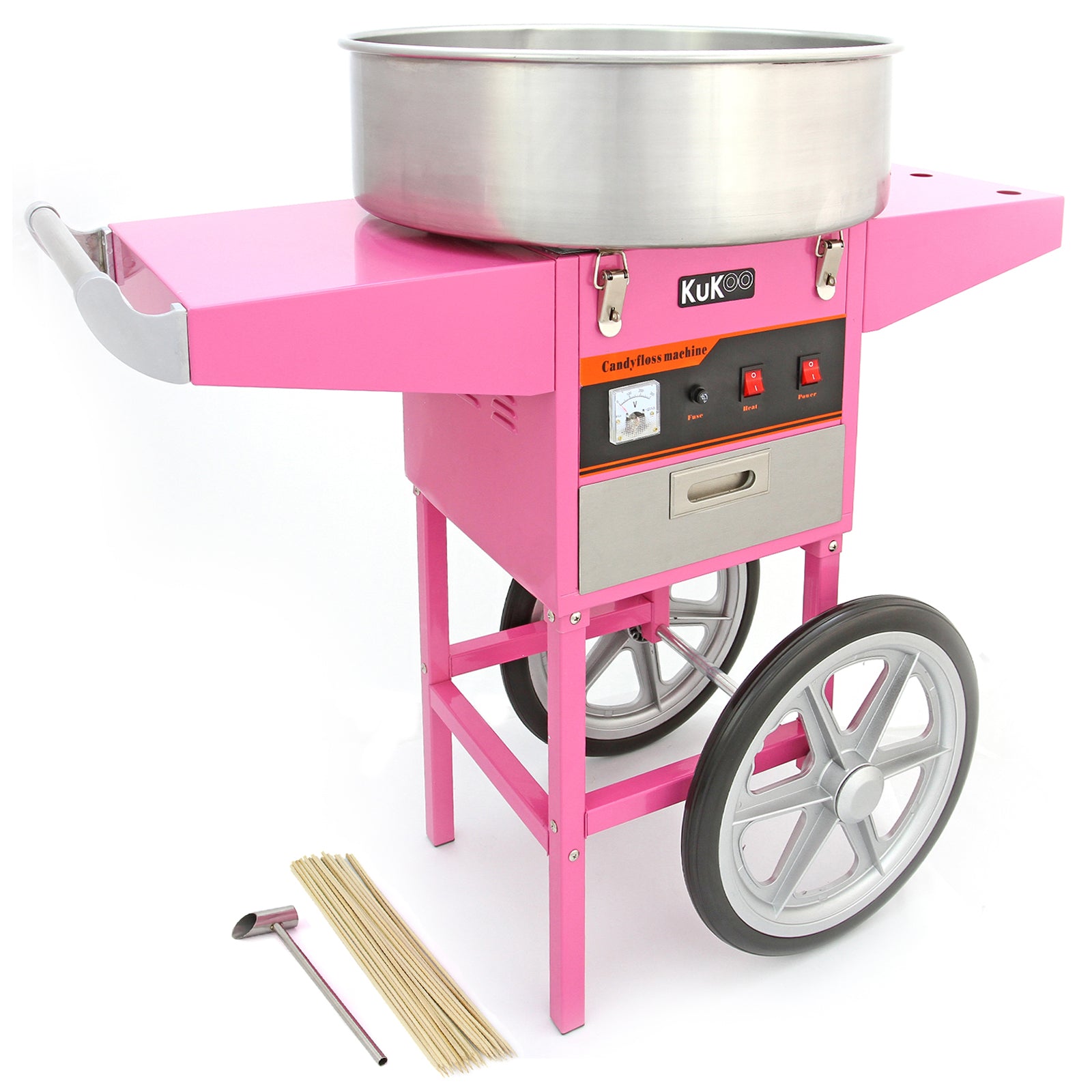Kukoo Vintage Macchina Zucchero Filato Rosa 50 cm con Carrello