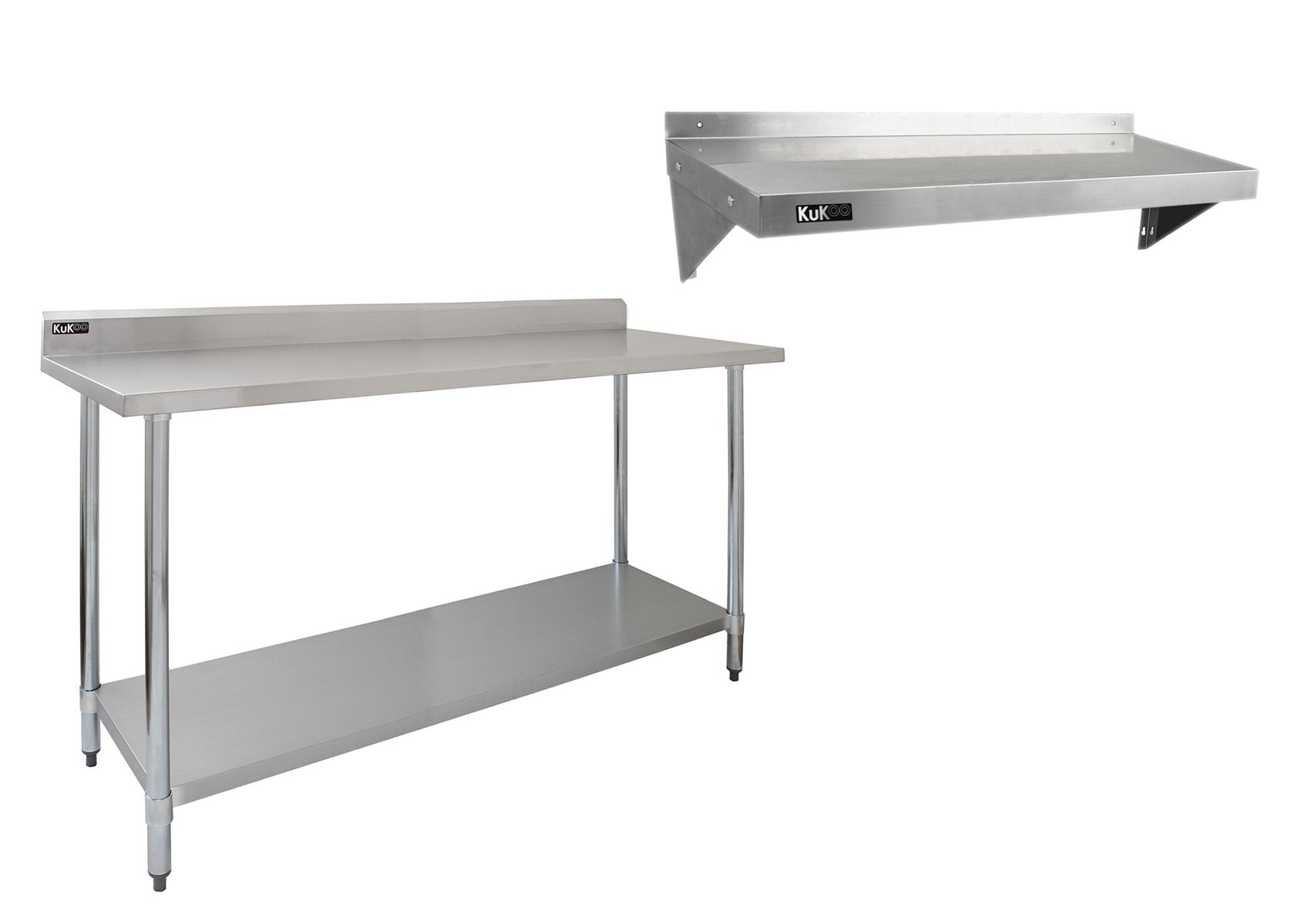 Q-Rax Tavolo Cucina 180cm + 2 mensole muro 125cm inox