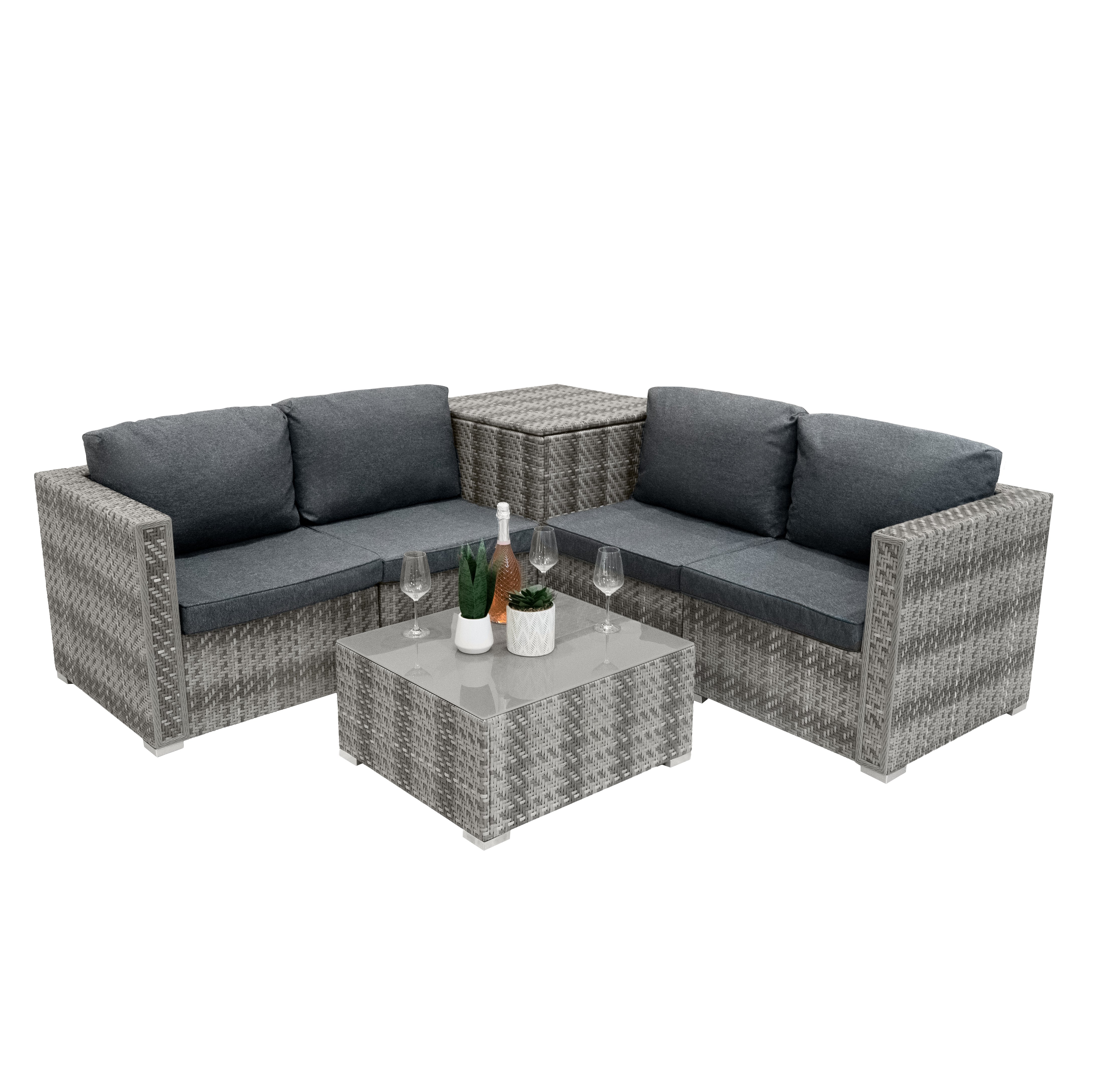 Q-Rax Mobili Esterno Set Giardino 6 Pezzi Rattan Grigio Baule