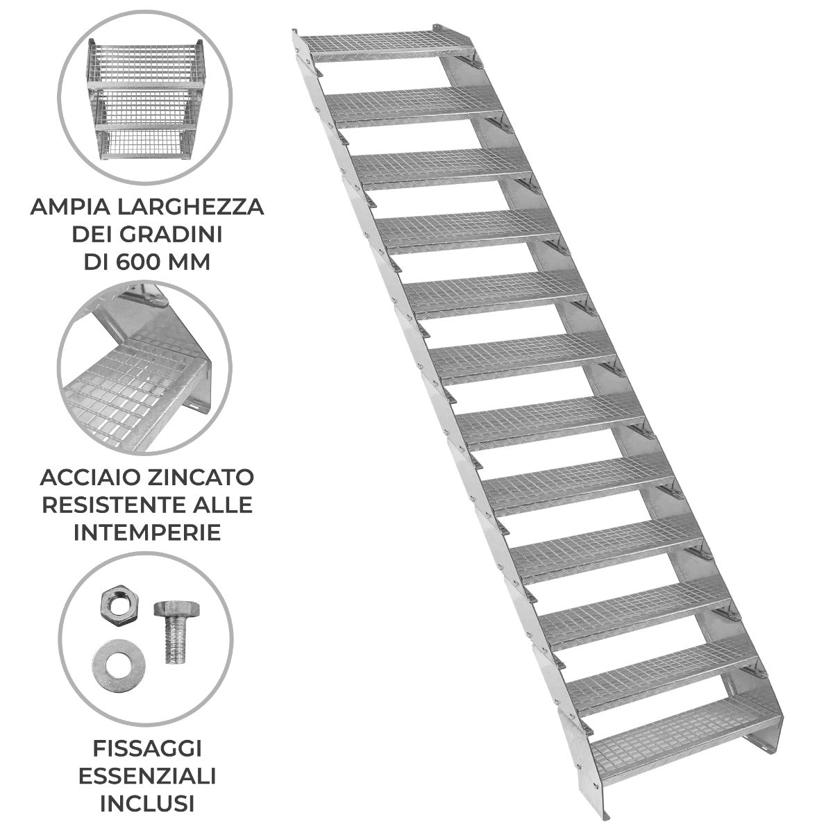 Q-Rax Commercio Artigianato scala zincata 12 elementi 600 mm