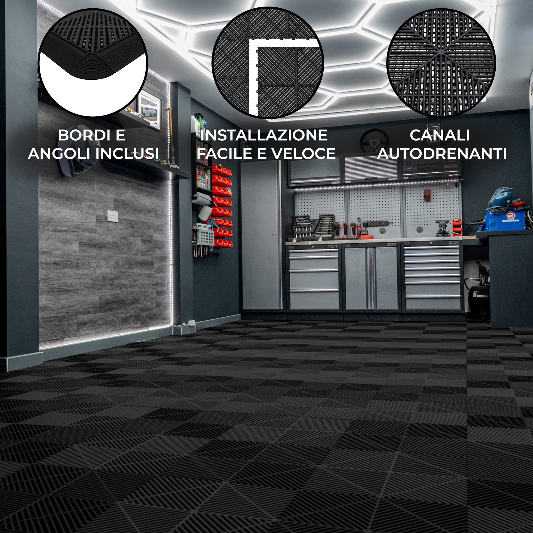 Q-Rax Piastrelle Ventilate Pavimento garage 120 nere 19,2 mq antiscivolo