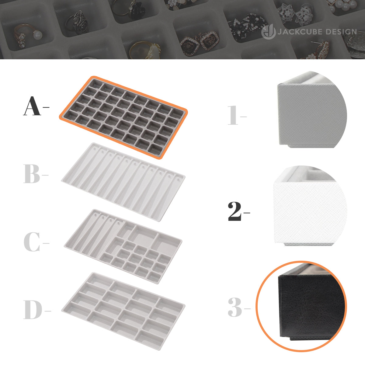 Jackcube Design Vassoio Portagioie 40 Scomparti Nero Impilabile