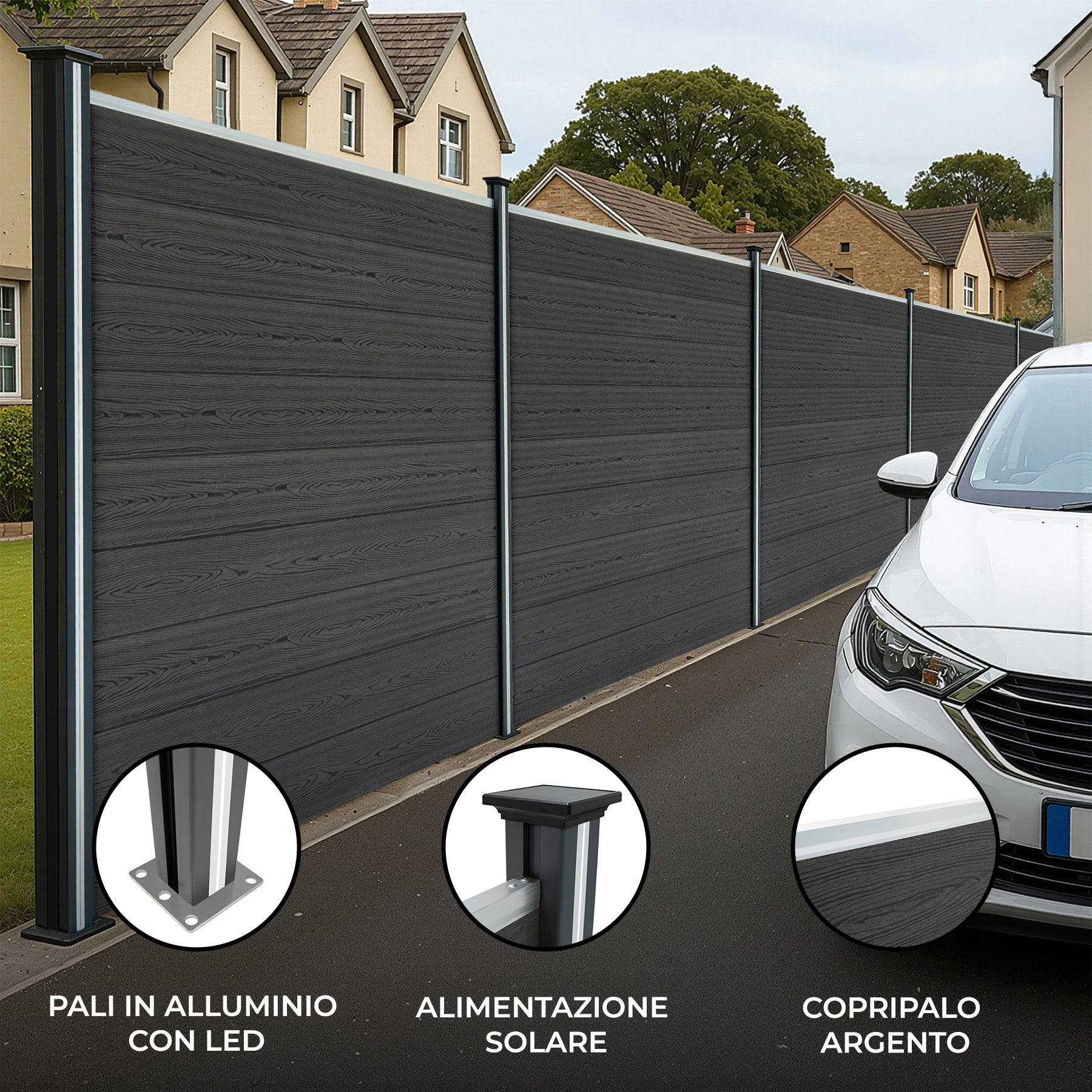 Q-Rax Recinzione Grigia 6 Pannelli 185 cm con Pali LED