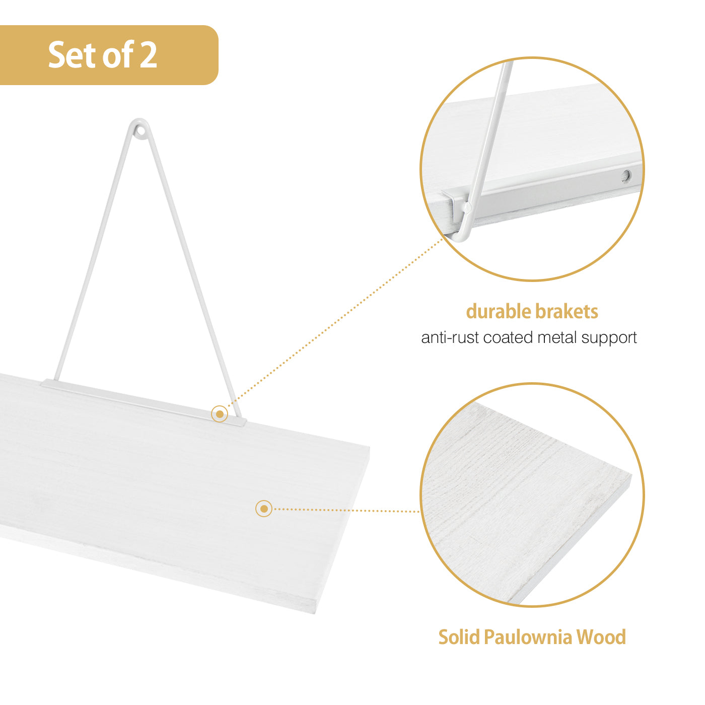 Jackcube Design Living Room Mensola Sospesa Bianco Rustico Set 2